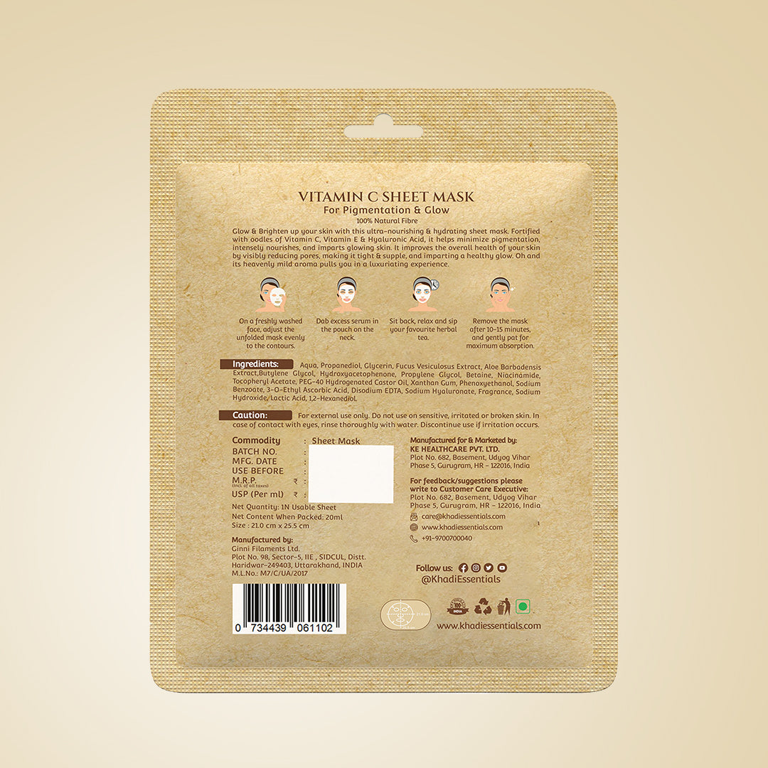 Vitamin C & E With Hyaluronic Acid Ayurvedic Serum Sheet Mask For Anti-Ageing & Brightening (Pack Of 3)