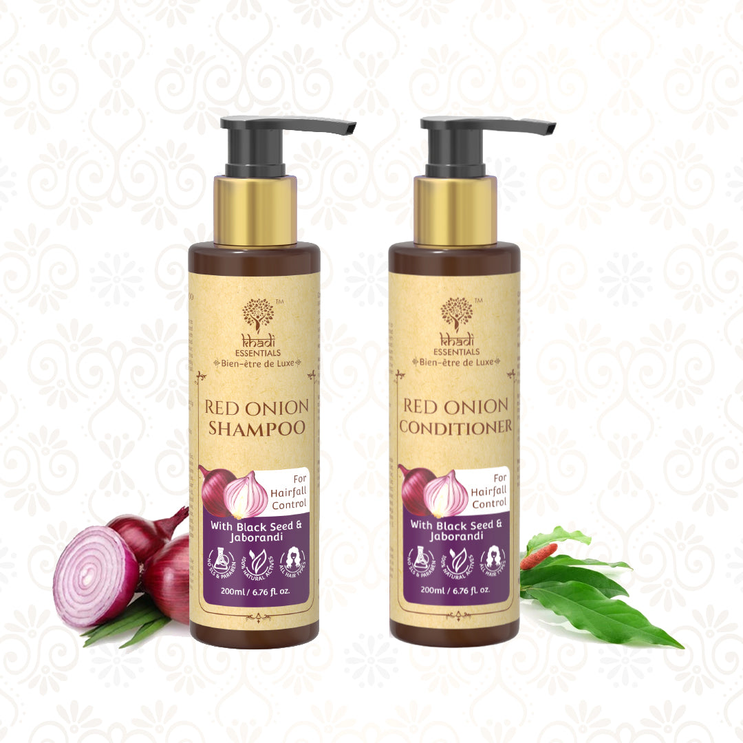 Khadi Essentials Red Onion Hair Shampoo And Red Onion Hair Conditioner Combo