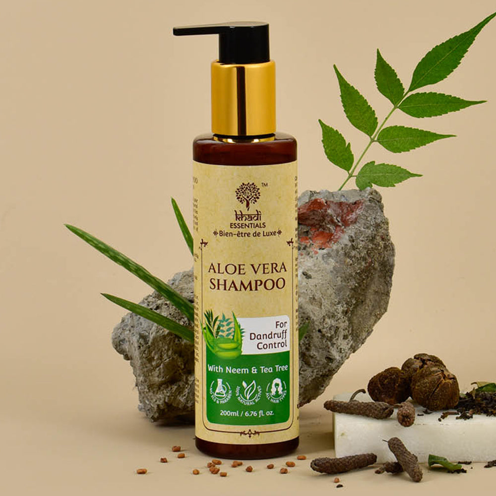 Aloe Vera Shampoo for Dandruff & Hair Loss Control with Tea Tree & Neem Khadi Essentials