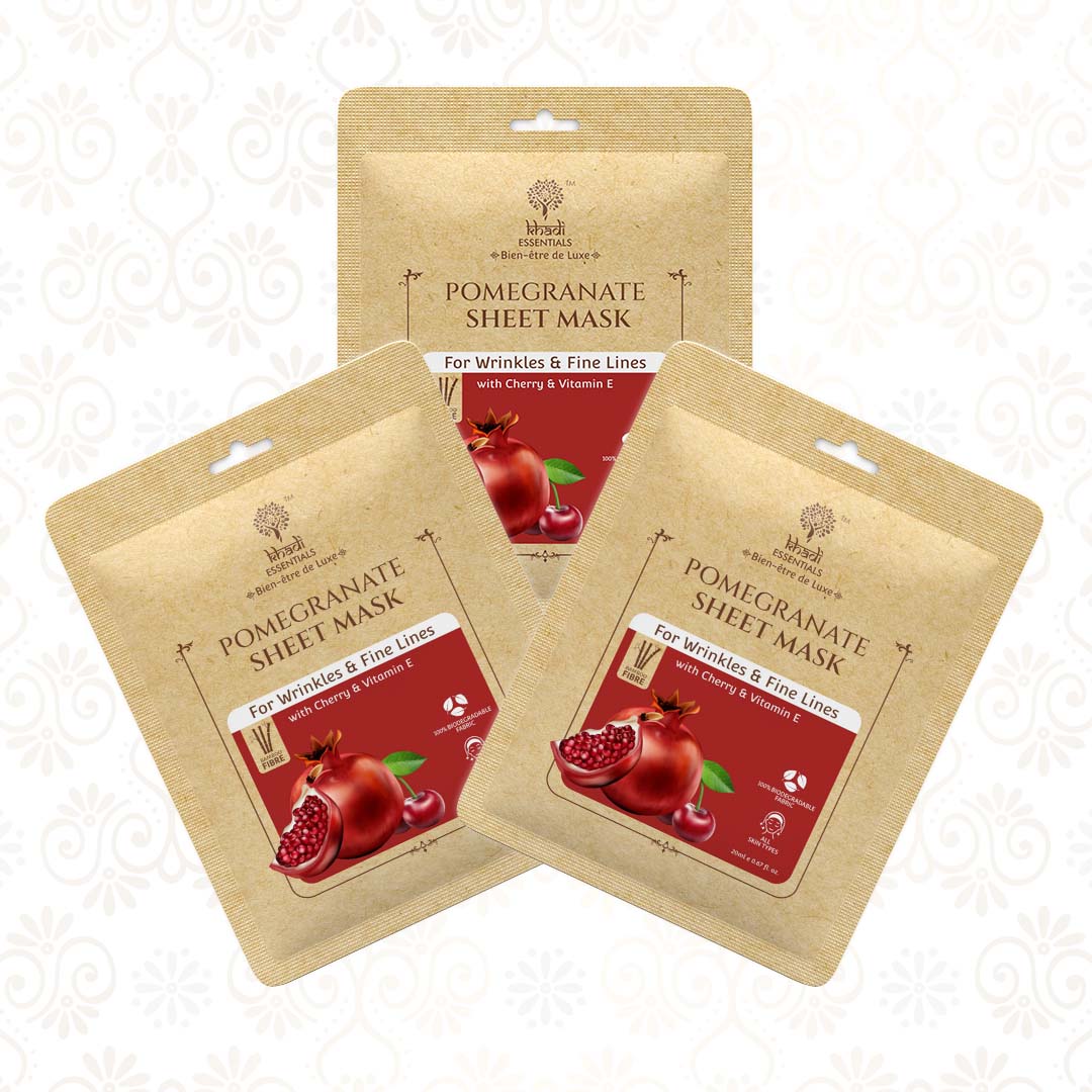 Pomegranate & Cherry Ayurvedic Serum Sheet Mask For Anti-Wrinkles & Fine Lines (Pack Of 3)