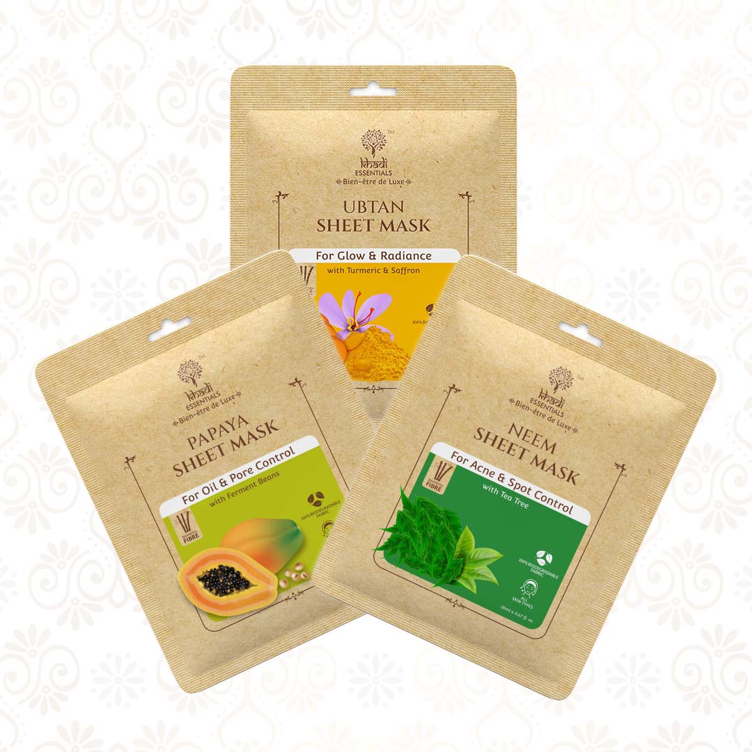 Oil & Pore Control Ayurvedic Serum Sheet Masks ( Pack Of 3 )- Papaya Sheet Mask, Tea Tree Sheet And Ubtan Sheet